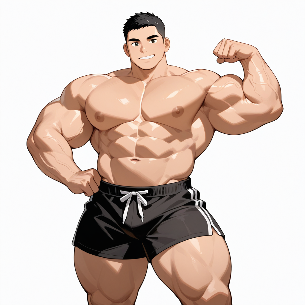 AIが生成したマッスルポーズ（Flexing）をとるマッチョ男性イラスト