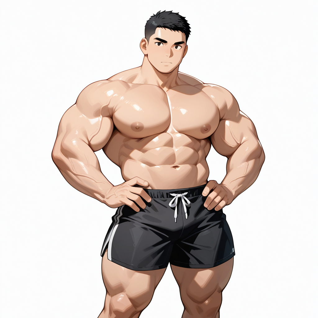 AIが生成した腰に手を当てるマッチョ男性イラスト