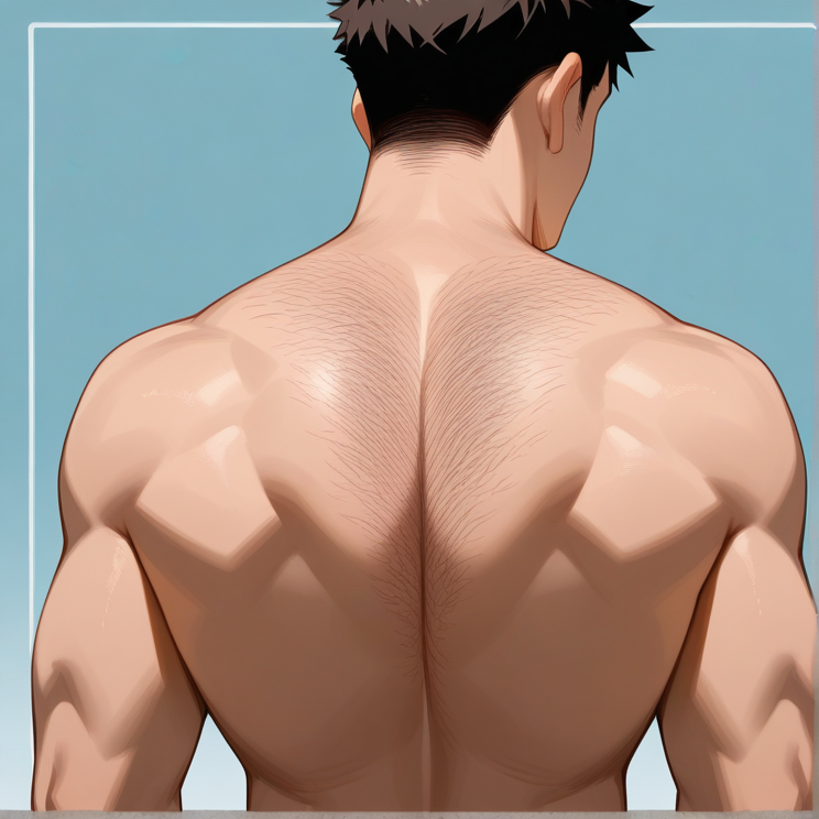 "thick back hair"のプロンプトで生成した画像